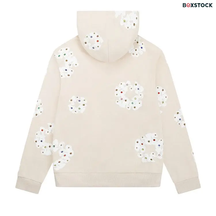 Denim Tears Rhinestone Wreath Zip Hoodie 'Oatmeal' Cream Spring/Summer 2024