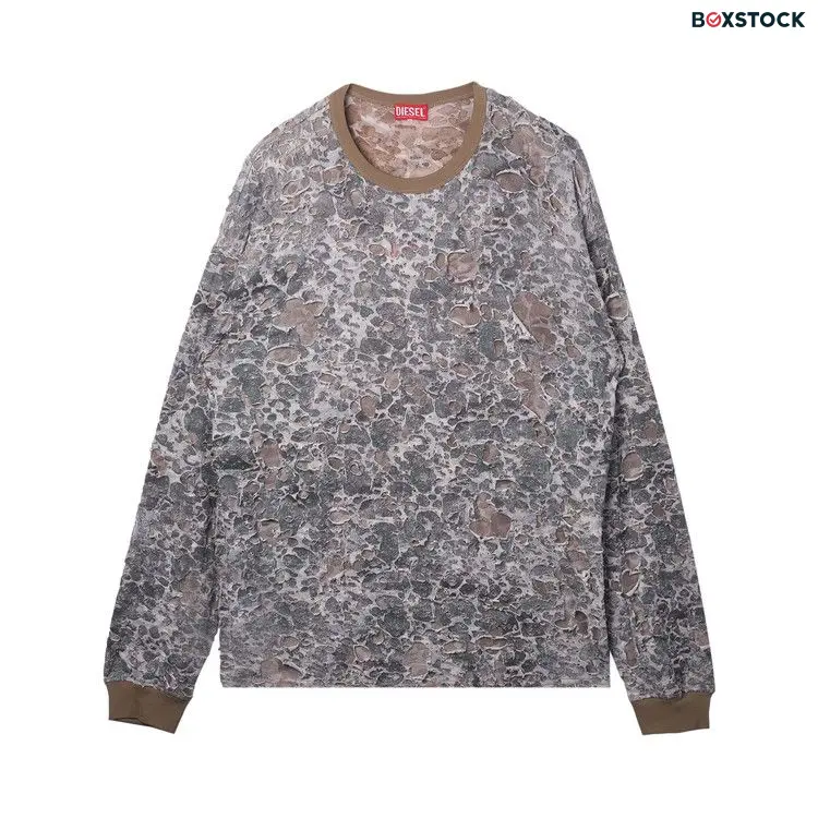 Diesel Camo Burn Out Print Long-Sleeve T-Shirt 'Beige' Tan Spring/Summer 2024