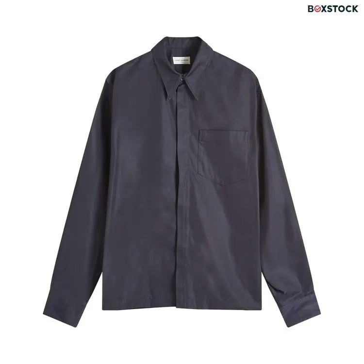 Dries Van Noten Wool Herringbone Boxy Shirt Blazer 'Navy' Blue Fall/Winter 2024 242-020700-9196-509