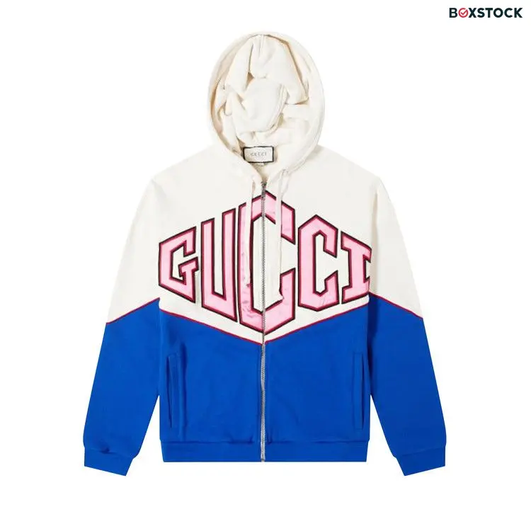 Gucci Diamond Zip Hoodie 'Natural/Navy/Red' Multi-Color