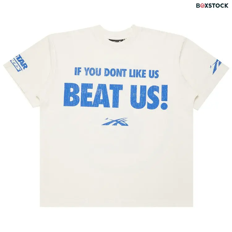 Hellstar Beat Us! T-Shirt 'White/Blue' Cream Spring/Summer 2024