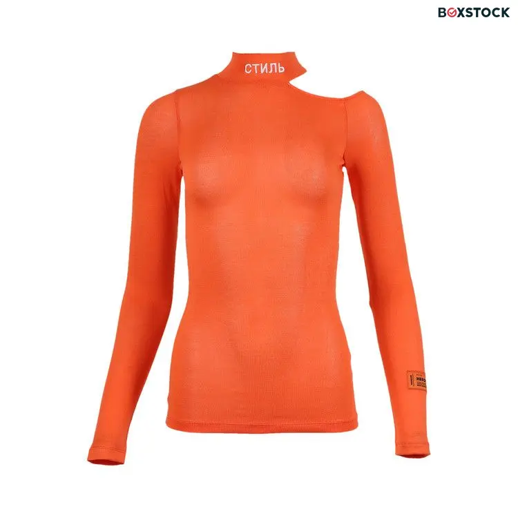 Heron Preston CTNMB Cut Shoulder Mockneck 'Orange/White' Spring/Summer 2022