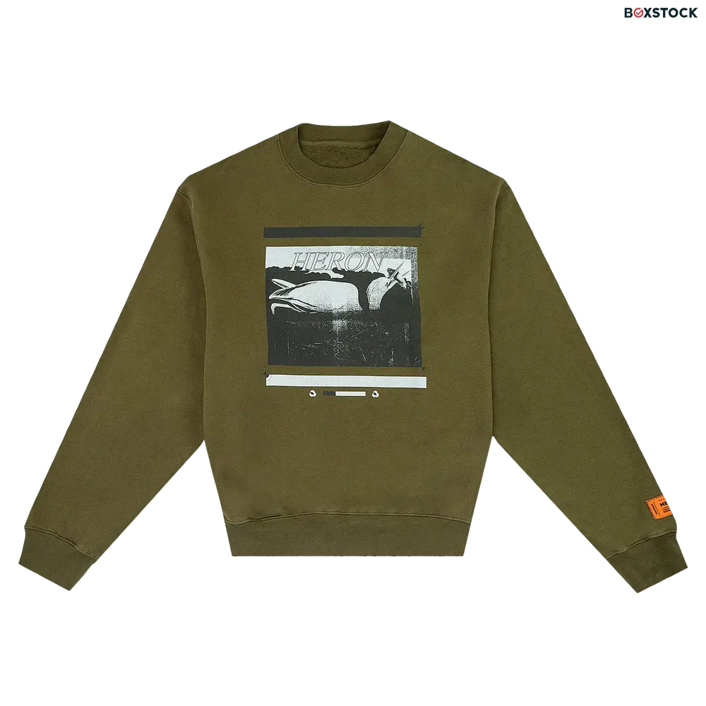 Heron Preston Misprinted Heron Crewneck 'Dark Olive/Black' Green Spring/Summer 2022