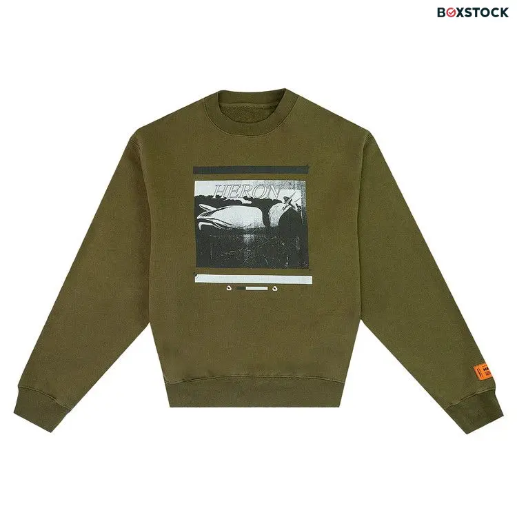Heron Preston Misprinted Heron Crewneck 'Dark Olive/Black' Green Spring/Summer 2022