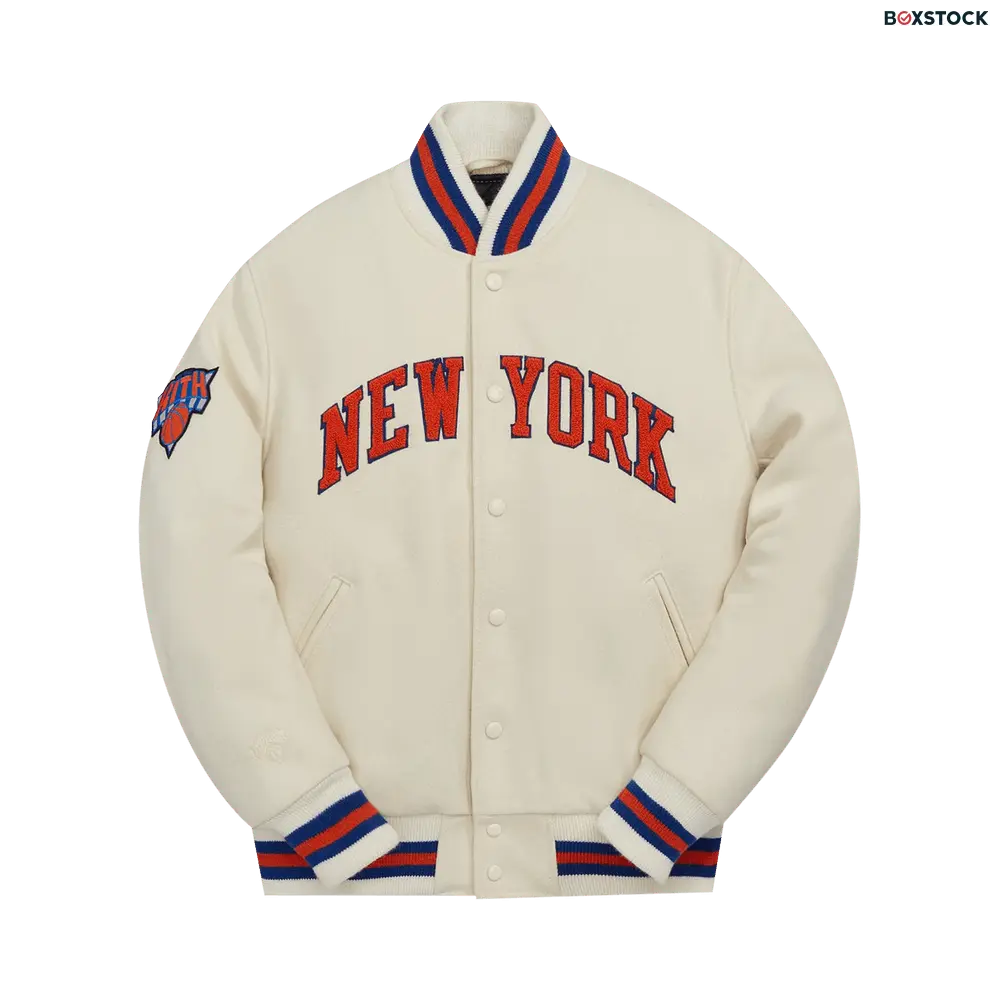 Kith And Golden Bear For New York Knicks Varsity Jacket 'Sandrift' Cream Fall/Winter 2021