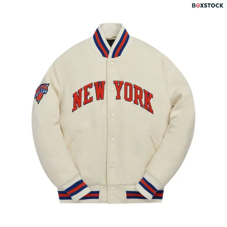 Kith And Golden Bear For New York Knicks Varsity Jacket 'Sandrift' Cream Fall/Winter 2021