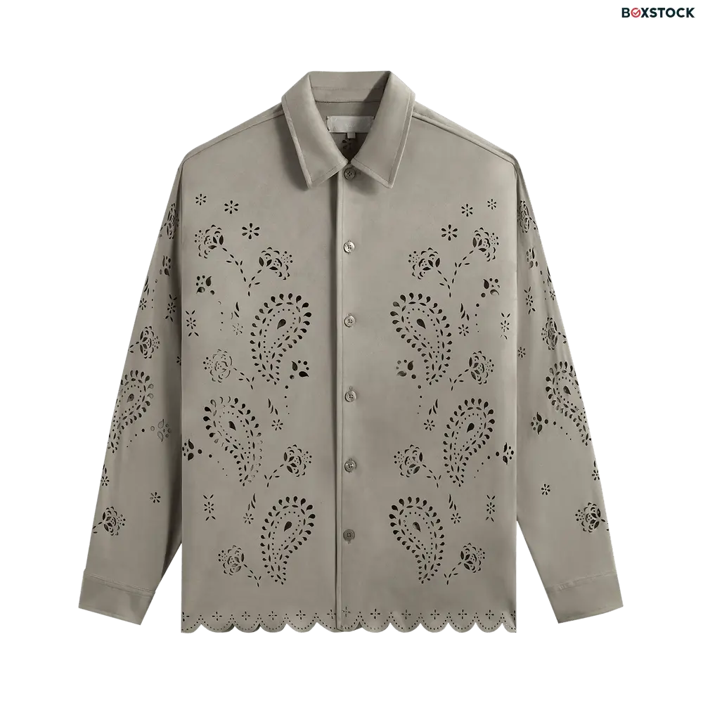 kith Kith Isaac Microsuede Long-Sleeve Button Down Shirt 'Region' Grey Spring/Summer 2024