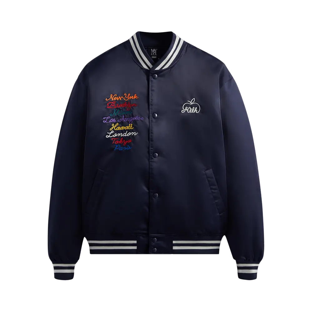 Kith New York To The World Satin Bomber Jacket 'Nocturnal' Blue Spring/Summer 2023