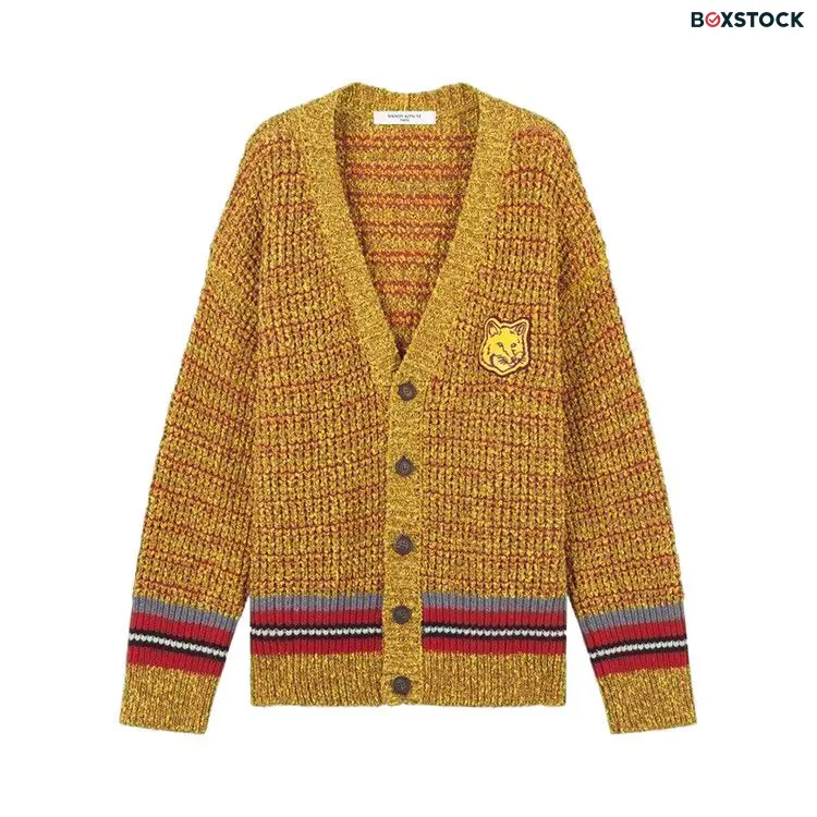 Maison Kitsuné Fox Head Crafty Comfort Cardigan 'Mustard Melange' Yellow Fall/Winter 2023