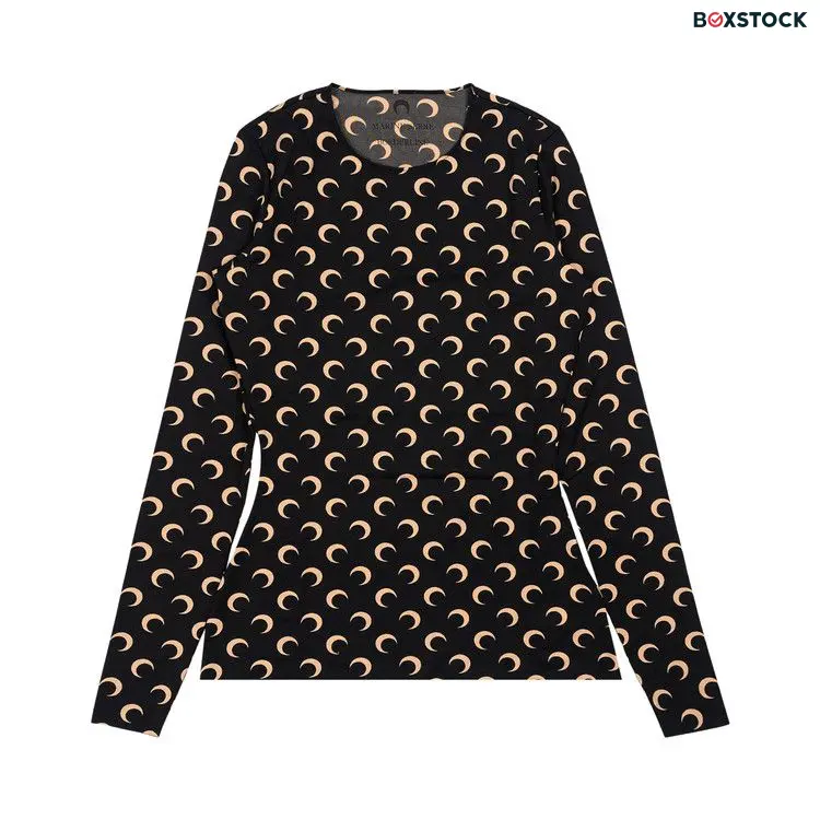 Marine Serre Regenerated All Over Moon Jersey Long-Sleeve Tee 'Inverse Tan' Black Spring/Summer 2024
