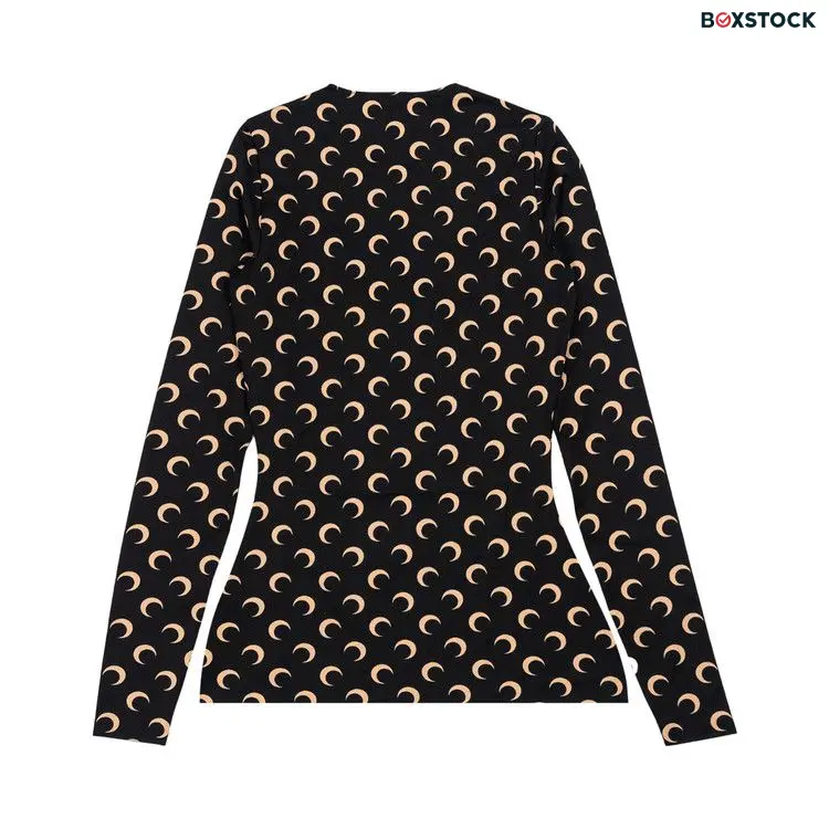 Marine Serre Regenerated All Over Moon Jersey Long-Sleeve Tee 'Inverse Tan' Black Spring/Summer 2024