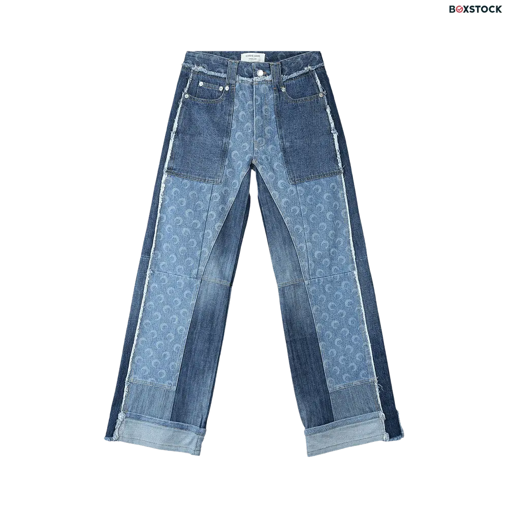 Marine Serre Regenerated Denim Straight Leg Pants 'Navy' Blue Spring/Summer 2024