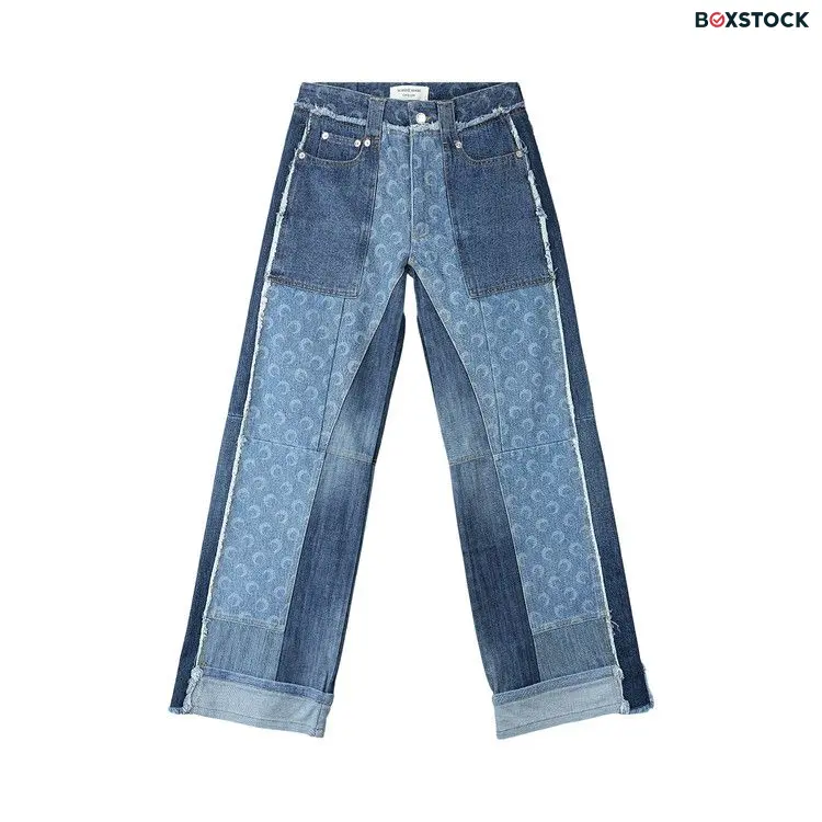 Marine Serre Regenerated Denim Straight Leg Pants 'Navy' Blue Spring/Summer 2024