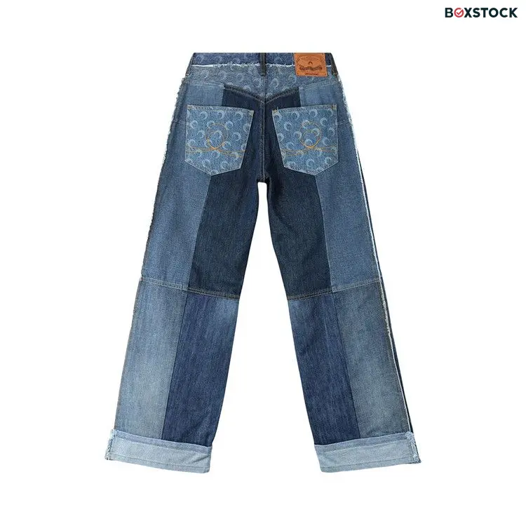 Marine Serre Regenerated Denim Straight Leg Pants 'Navy' Blue Spring/Summer 2024