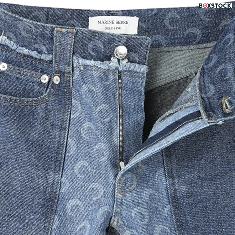 Marine Serre Regenerated Denim Straight Leg Pants 'Navy' Blue Spring/Summer 2024