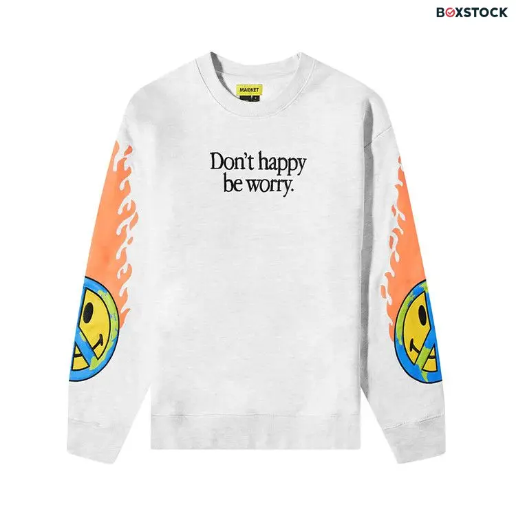 Market Smiley Earth On Fire Crewneck 'Ash' Grey Spring/Summer 2022