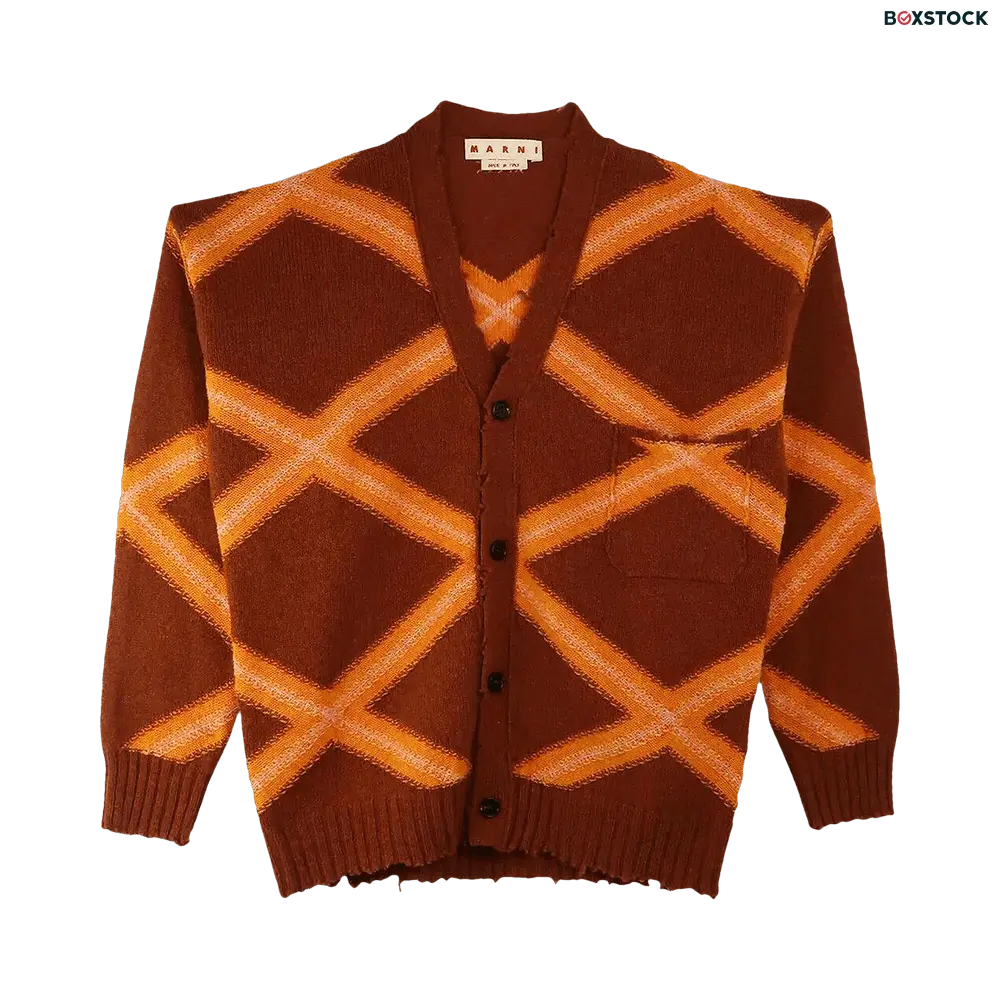 Marni Intarsia Argyle Cardigan 'Nougat' Brown Spring/Summer 2024