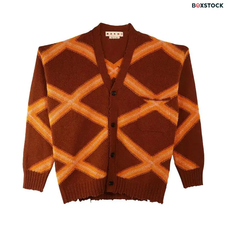 Marni Intarsia Argyle Cardigan 'Nougat' Brown Spring/Summer 2024