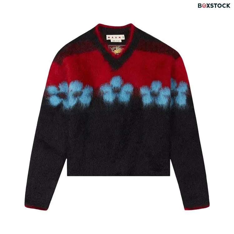 Marni V Neck Floral Pattern Sweater 'Black' Spring/Summer 2024