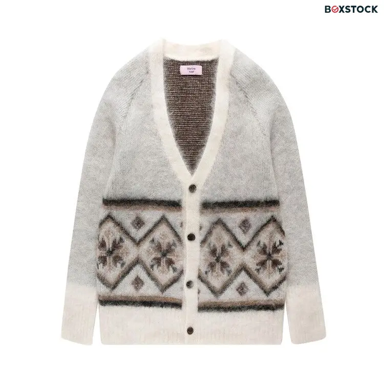 Martine Rose Burshed Mohair Fair Isle Cardigan 'Ivory/Oat/Chocolate' White Fall/Winter 2023