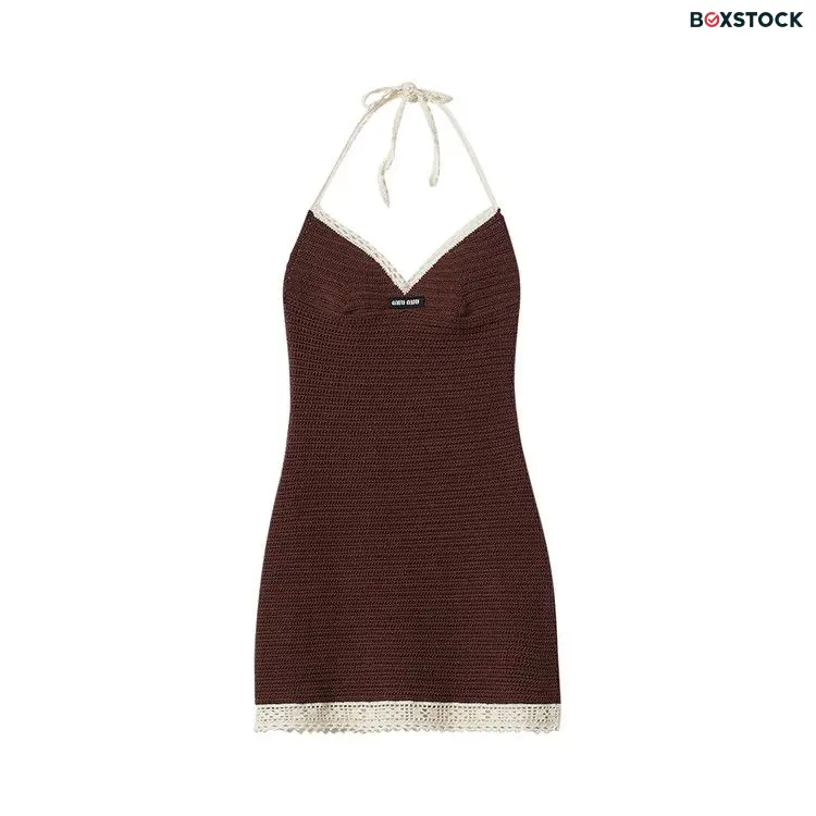 Miu Miu Crochet Halter Dress 'Cacao/Avorio' Brown Fall/Winter 2024
