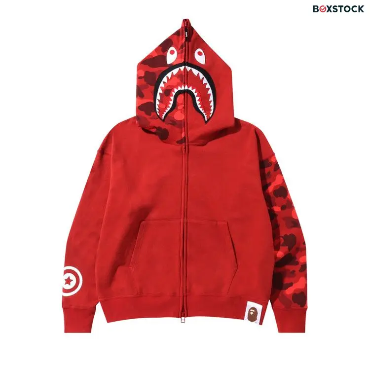 BAPE Color Camo Giant Shark Loose Fit Full Zip Hoodie 'Red'