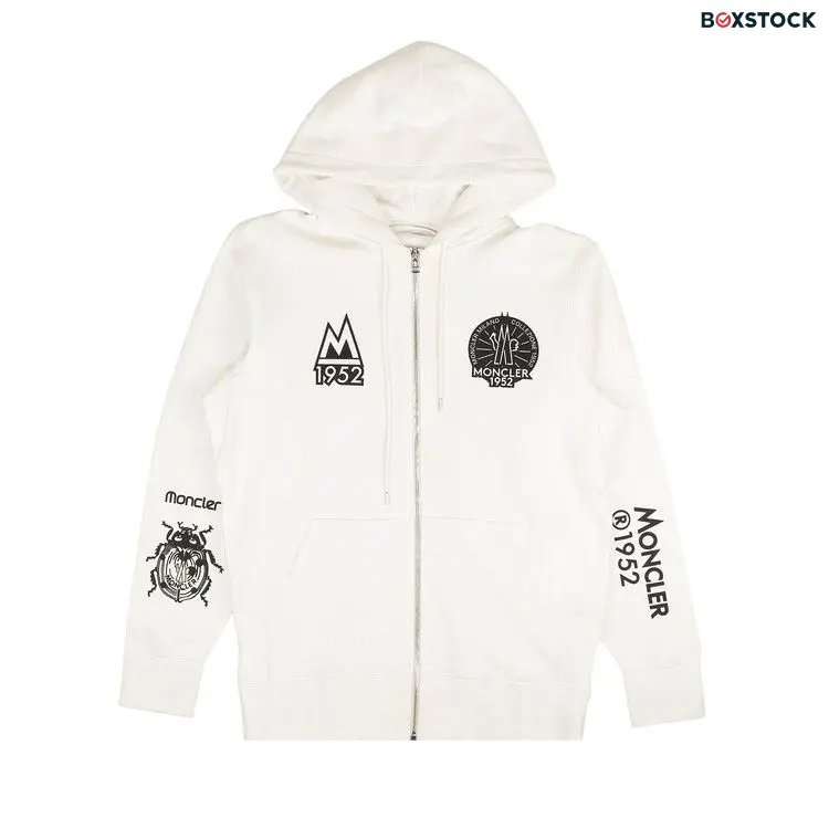 Moncler Zip Up 1952 Logo Hoodie Sweatshirt 'White'