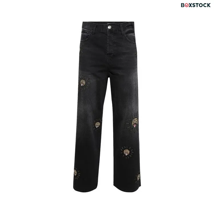 Nahmias Beaded Sun Wide Jeans 'Charcoal Wash' Black Fall/Winter 2024