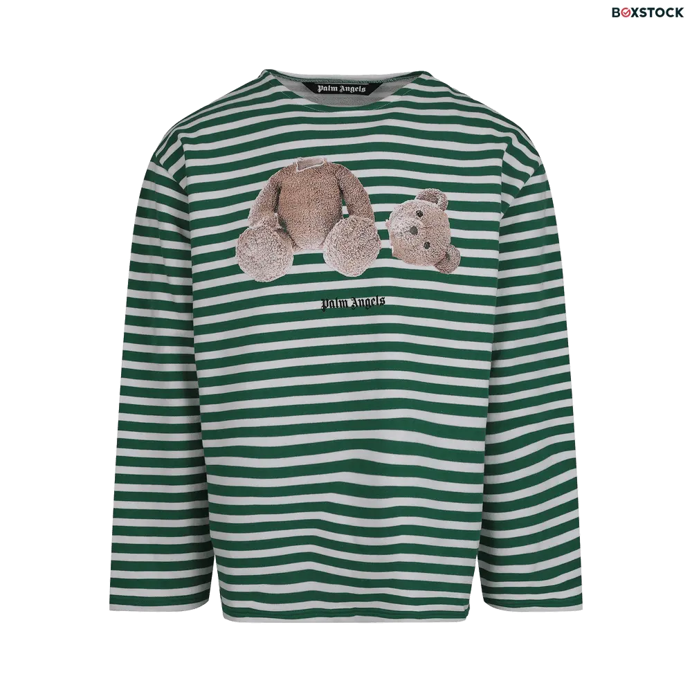 Palm Angels Bear Stripes Breton Long-SleeveTee 'Green/White' Spring/Summer 2022