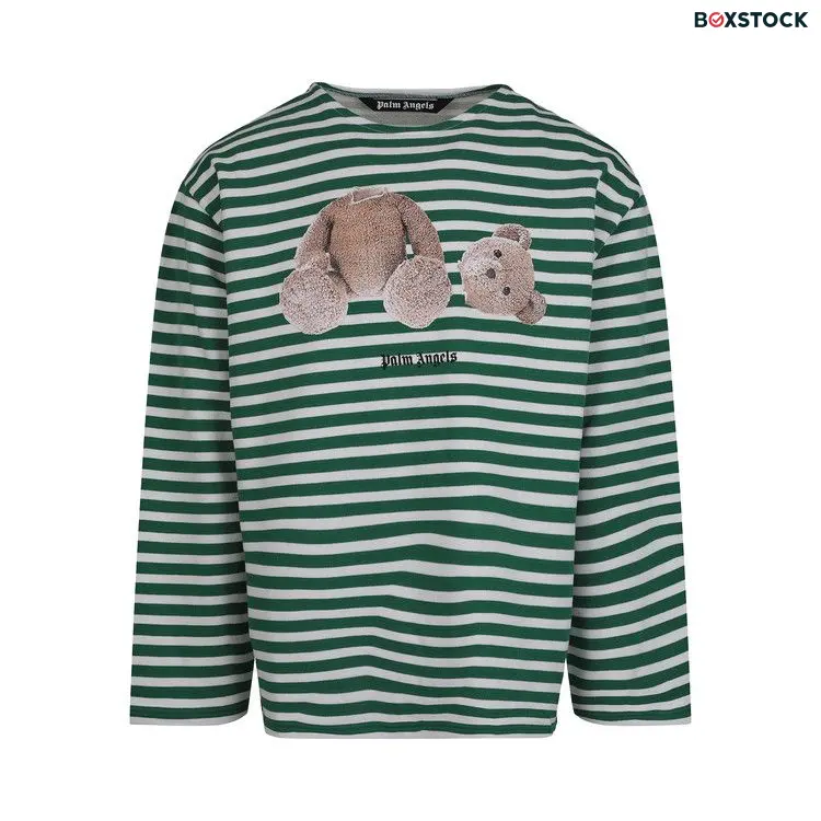 Palm Angels Bear Stripes Breton Long-SleeveTee 'Green/White' Spring/Summer 2022