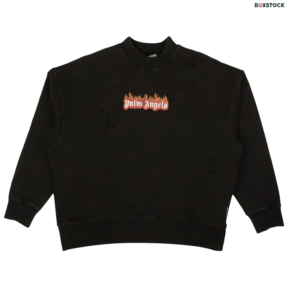 Palm Angels Burning Logo Crewneck 'Black/White' Fall/Winter 2022