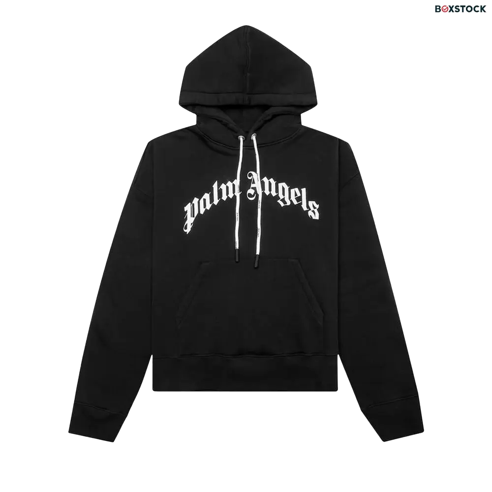 Palm Angels Curved Logo Hoodie 'Black/White' Spring/Summer 2023