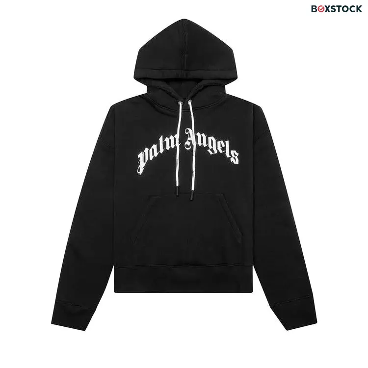 Palm Angels Curved Logo Hoodie 'Black/White' Spring/Summer 2023