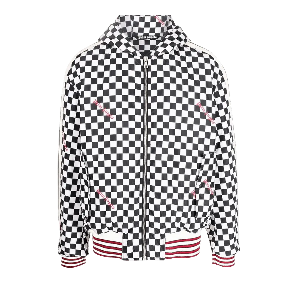Palm Angels Damier Puffed Hoody Jacket 'Black/Red' Fall/Winter 2022