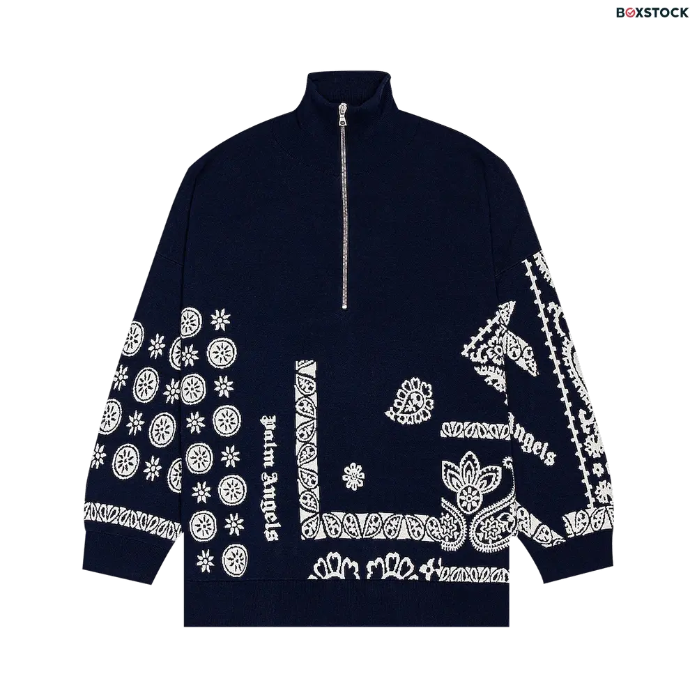 Palm Angels Jacquard Bandana Half Zip Pullover 'Blue/White' Fall/Winter 2021