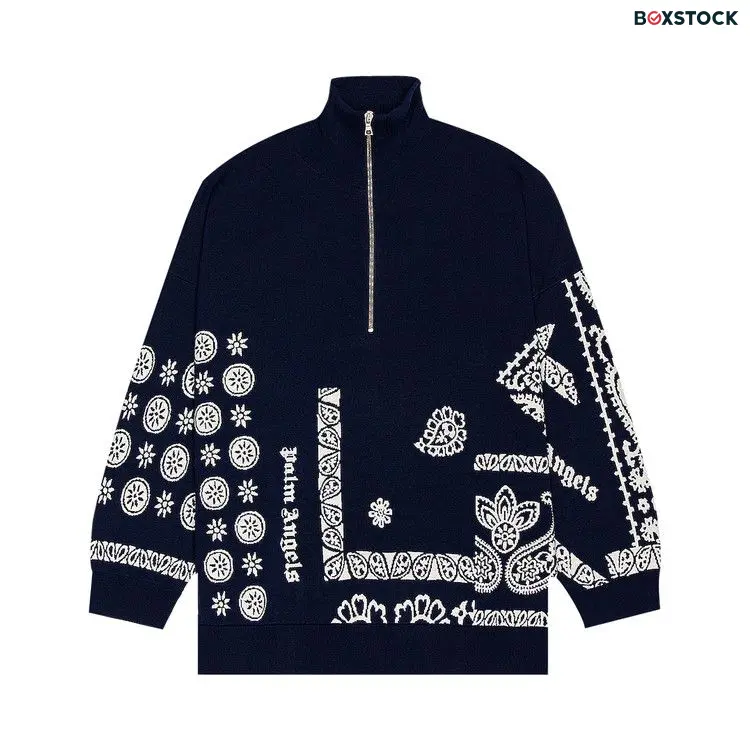 Palm Angels Jacquard Bandana Half Zip Pullover 'Blue/White' Fall/Winter 2021