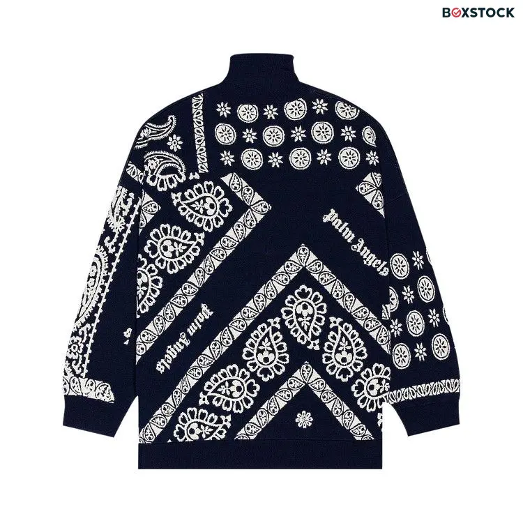 Palm Angels Jacquard Bandana Half Zip Pullover 'Blue/White' Fall/Winter 2021