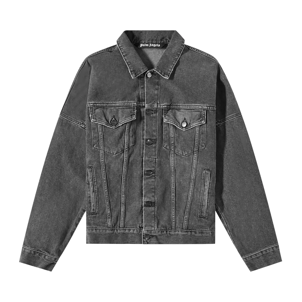 Palm Angels Logo Over Denim Jacket 'Black/White' Spring/Summer 2022