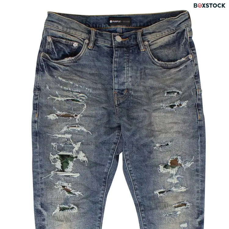 PURPLE BRAND Camo Repair Skinny Jeans 'Indigo' Blue