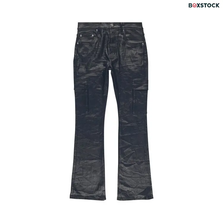 PURPLE BRAND Cargo Flare Jeans 'Black Patent Film' Fall/Winter 2023