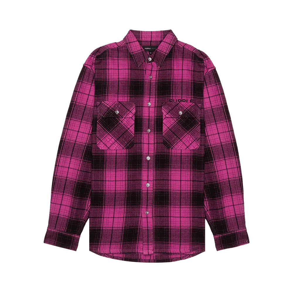 PURPLE BRAND Plaid Flannel Long-Sleeve Shirt 'Pink'