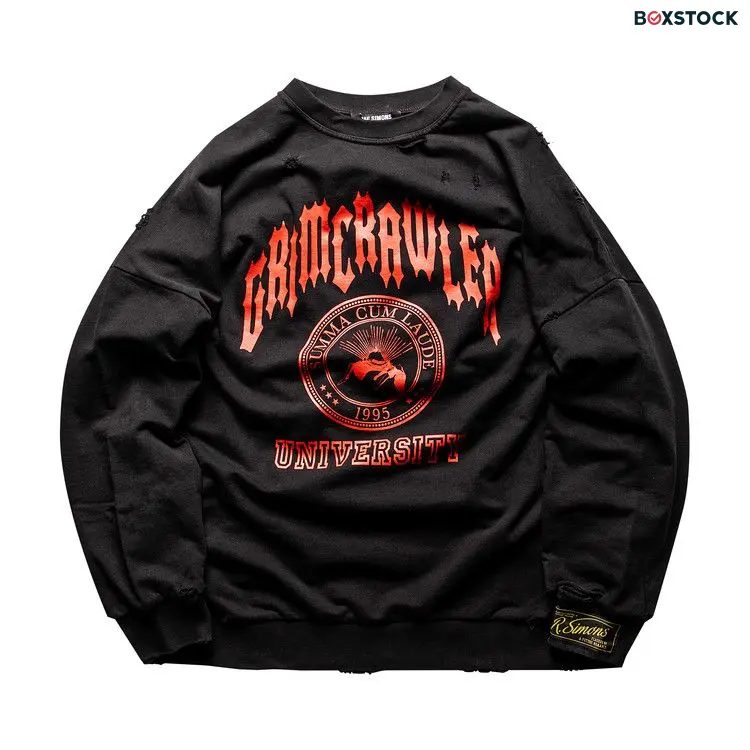 Raf Simons Grimcrawler Destroyed Crewneck 'Black' Spring/Summer 2022