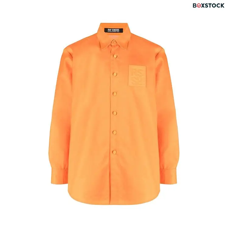 Raf Simons Straight Fit Denim Shirt With Leather Patch 'Orange' Spring/Summer 2023
