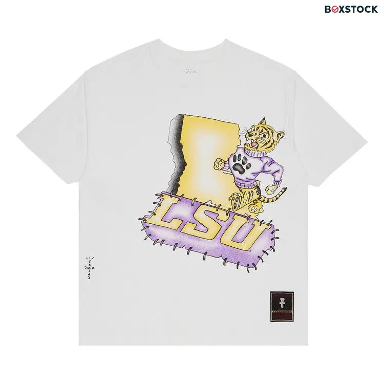 Cactus Jack by Travis Scott x Mitchell & Ness Louisiana State University Handdrawn Tee 'White' Spring/Summer 2024