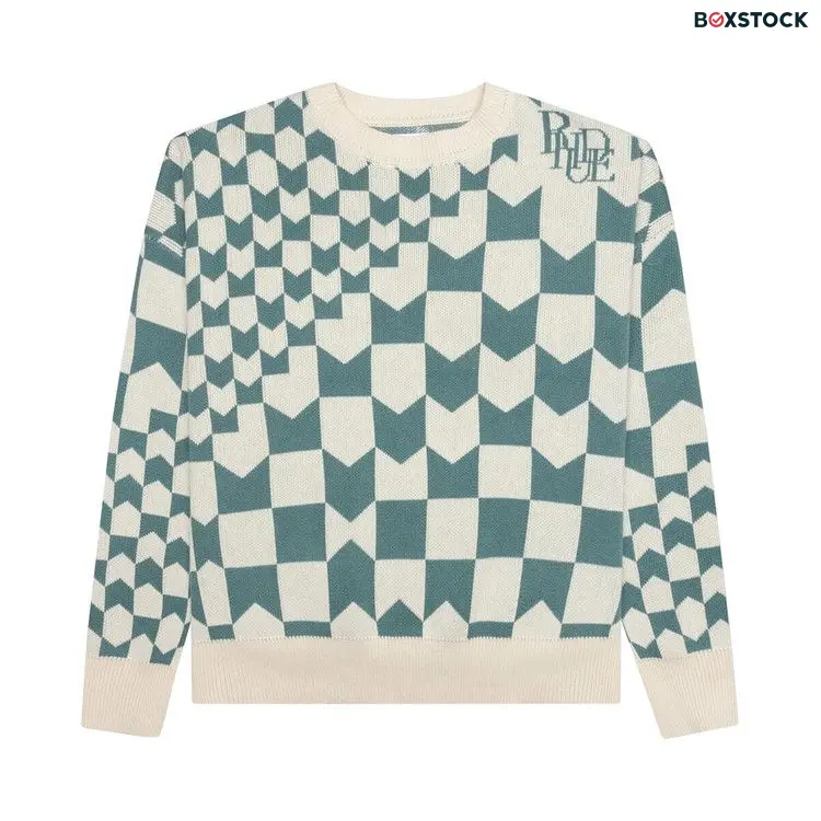 Rhude Cashmere Racing Crewneck 'Ivory/Spa' White Spring/Summer 2023