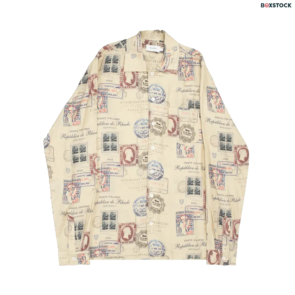 Rhude Passport Stamp Print Shirt 'Beige/Multicolor' Tan Spring/Summer 2023