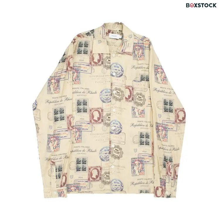 Rhude Passport Stamp Print Shirt 'Beige/Multicolor' Tan Spring/Summer 2023