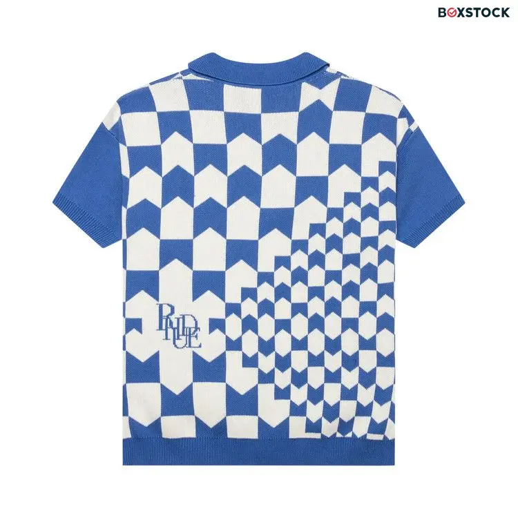 Rhude Rhacing Checkered Knit Polo 'Ivory/Blue' White Spring/Summer 2023