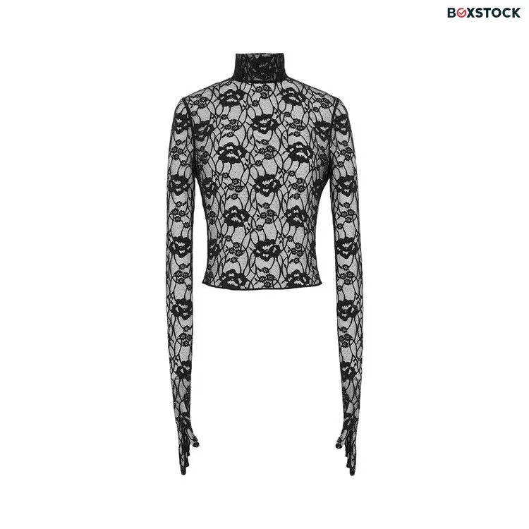 Saint Laurent Floral Jacquard Point D'esprit Tulle Blouse 'Black' Fall/Winter 2023