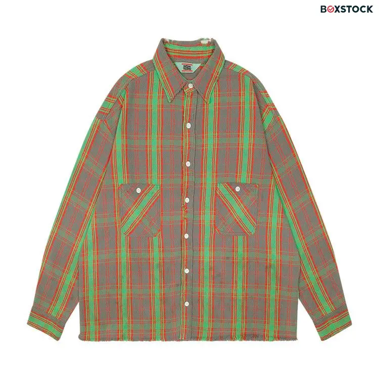 Saint Michael Denim Tears Flannel Shirt 'Green/Red' Fall/Winter 2023